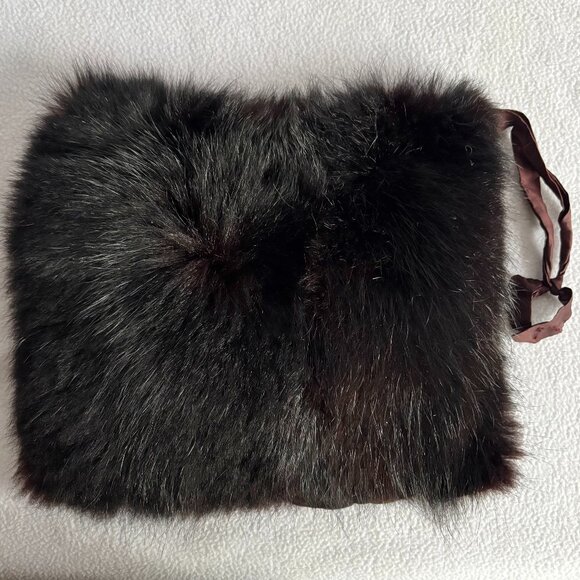 1930s 1940s Black Fur Muff Hand Warmer with Zip Pocket - Picture 1 of 7